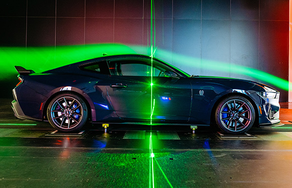 A Mustang Dark Horse in a wind tunnel